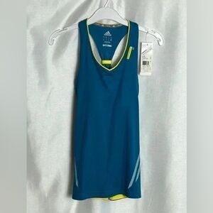 ADIDAS NEW! Racerback running tank top,XS turquoise , yellow trim, workout,gym